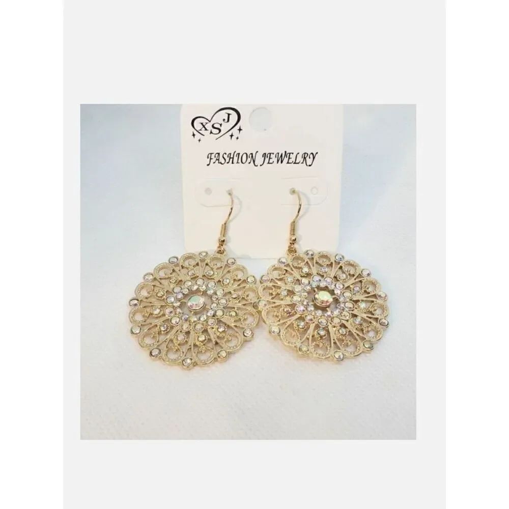 GOLDEN SWIRL Iridescent Aurora Borealis Sparkling  Rhinestones Earrings